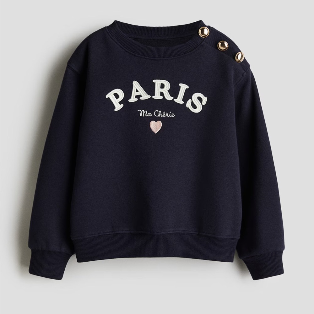🆕 H&M Navy Kids Sweatshirt with Gold Button Accents